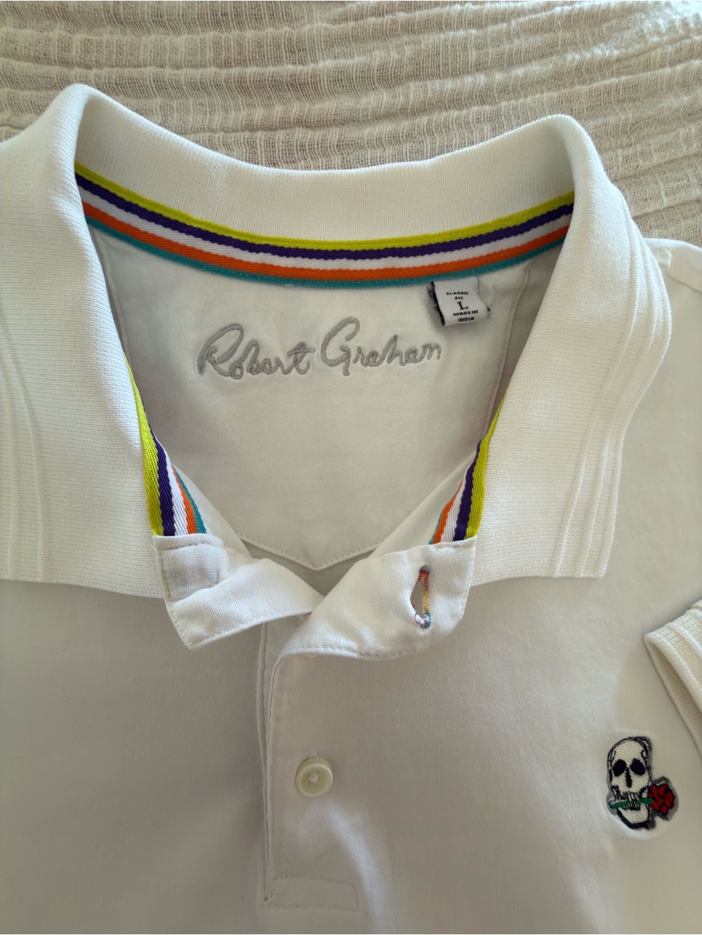 💀🌹 Robert Graham "Archie" White Skull & Rose Embroidered Polo Shirt 🌹💀